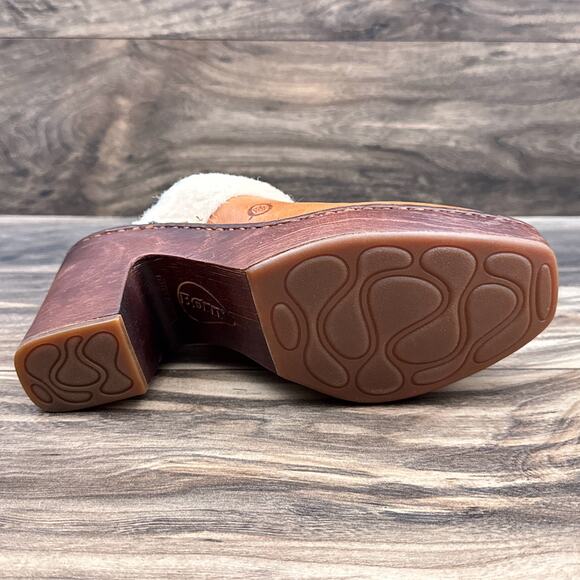 NIB Born Hope 8M Shearling-Lined Open Back Heeled Leather Clogs Brown Tan - Picture 9 of 11